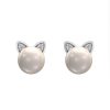 Zales 6.0Mm Cultured Freshwater Pearl And Diamond Accent Cat Head Stud Earrings In Sterling Silver Earrings