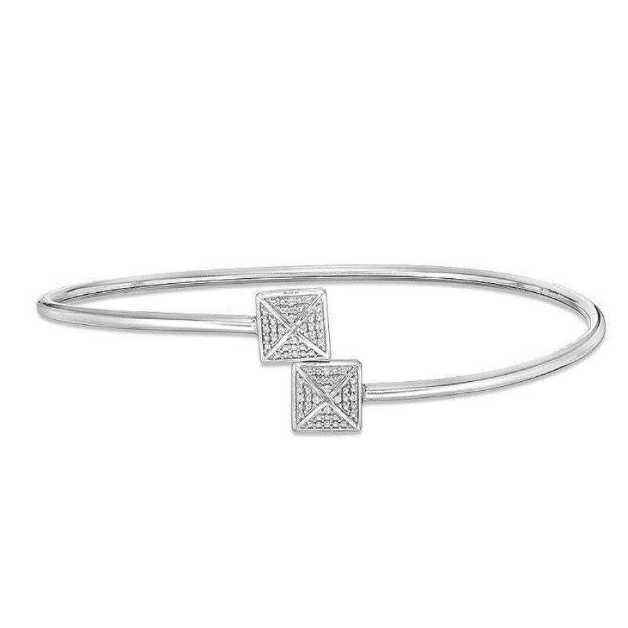 Zales 1/20 Ct. T.W. Composite Diamond Double Square Flex Bangle In Sterling Silver Bracelets