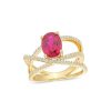 Zales Oval Lab-Created Ruby And White Lab-Created Sapphire Orbit Ring In 10K Gold Rings