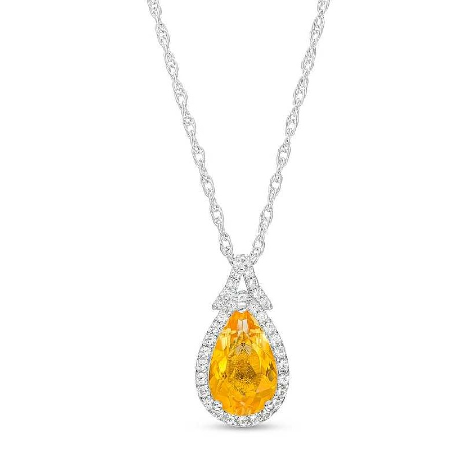 Zales Pear-Shaped Citrine And White Lab-Created Sapphire Frame Split Bail Pendant In Sterling Silver Necklaces