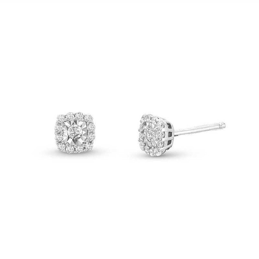 Zales 1/4 Ct. T.W. Diamond Cushion-Shaped Frame Stud Earrings In 10K White Gold Earrings