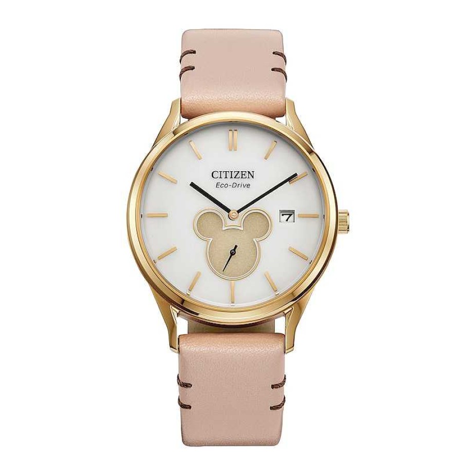 Citizen Citizen Eco-Drive® Mickey Mouse & Friends Shadow Gold-Tone Pink Leather Strap Watch (Model: Bv1132-08W) Watches