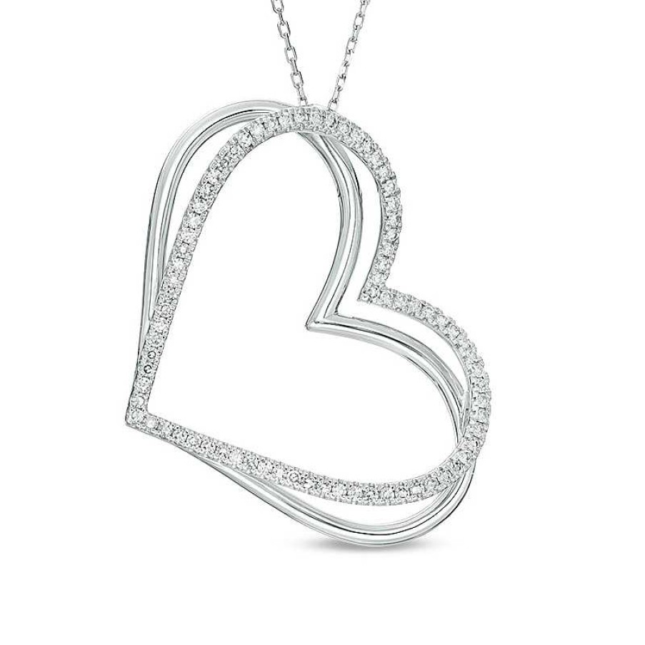 Zales The Kindred Heart From Vera Wang Love Collection 1/2 Ct. T.W. Diamond Tilted Pendant In 10K White Gold - 19" Necklaces