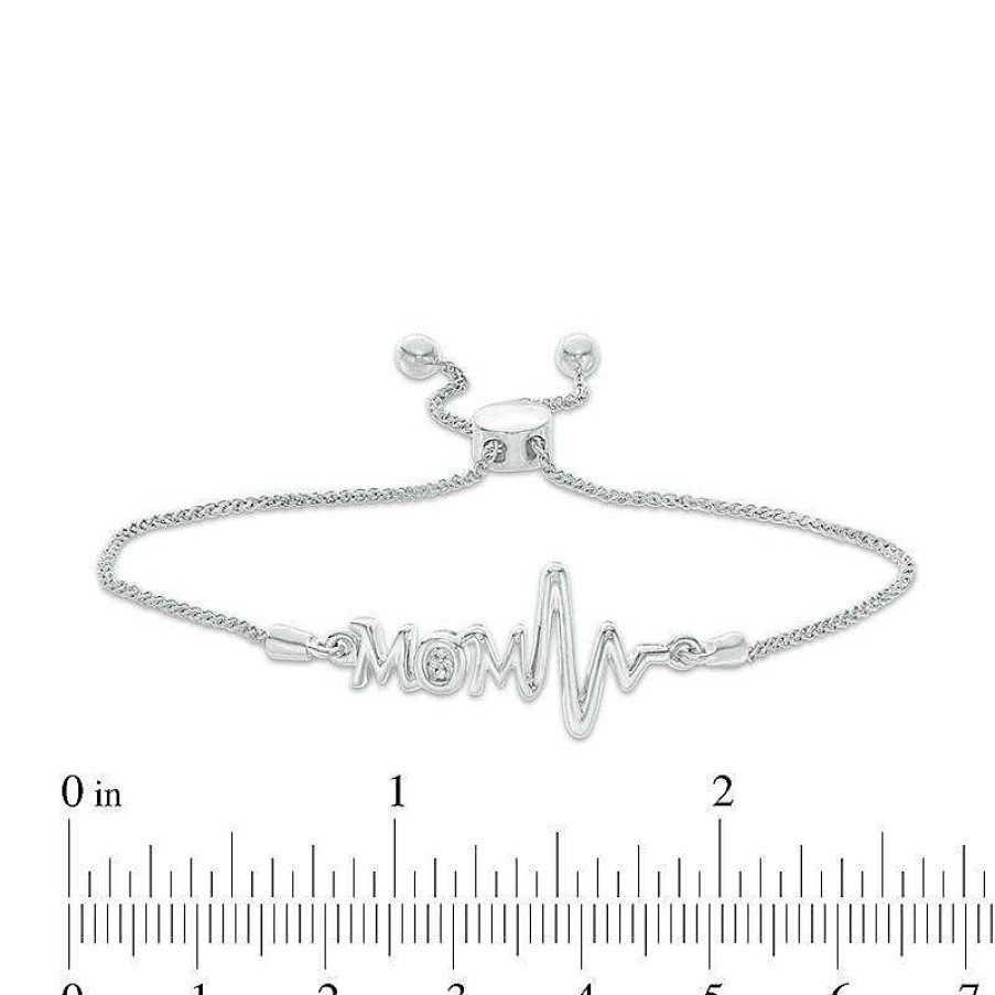 Zales Diamond Accent "Mom" Heartbeat Bolo Bracelet In Sterling Silver - 9.5" Bracelets