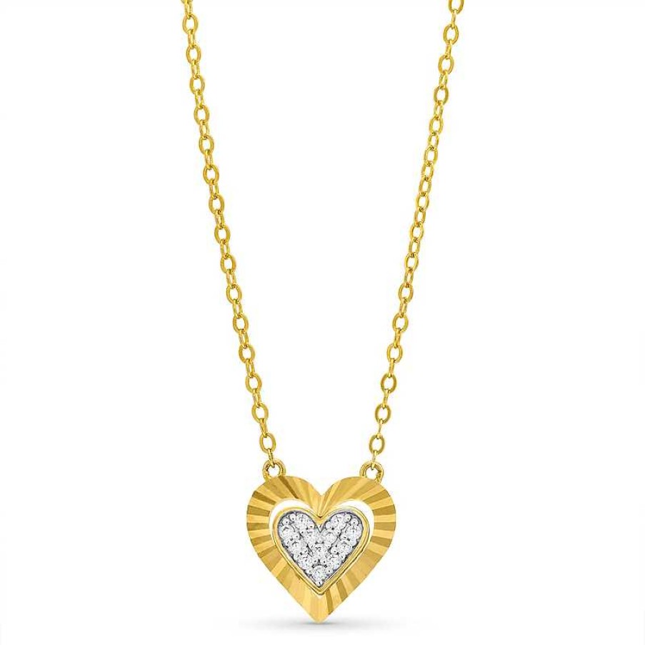 Zales 1/10 Ct. T.W. Heart-Shaped Multi-Diamond Frame Necklace In 10K Gold Necklaces