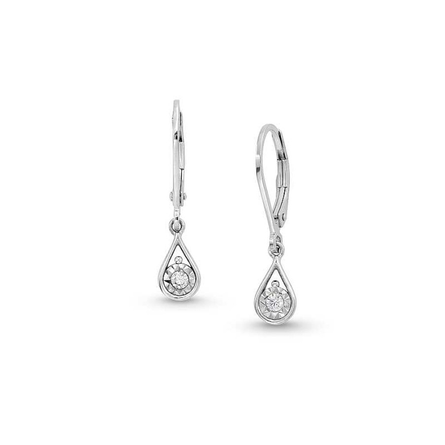 Zales 1/15 Ct. T.W. Diamond Solitaire Pear-Shaped Frame Drop Earrings In 10K White Gold Earrings