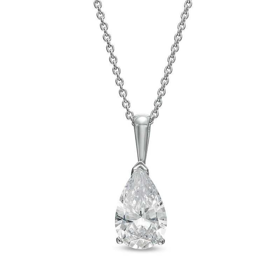 Zales 1 Ct. Certified Pear-Shaped Lab-Created Diamond Solitaire Pendant In 14K White Gold (F/Si2) Necklaces