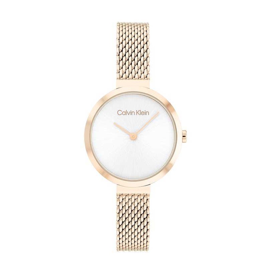 Calvin Klein Ladies' Calvin Klein Rose-Tone Ip Mesh Watch With White Dial (Model: 25200083) Watches