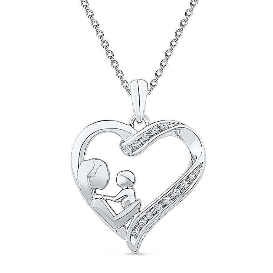 Zales Diamond Accent Motherly Love Heart Pendant In Sterling Silver Necklaces