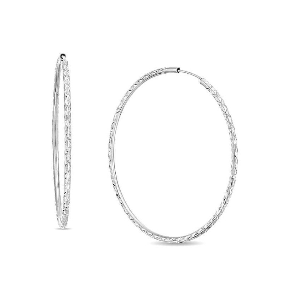 Zales 45.0Mm Diamond-Cut Continuous Tube Hoop Earrings In 10K White Gold Earrings