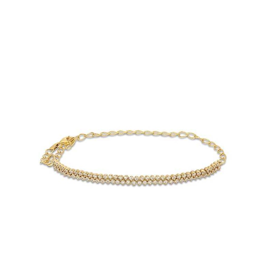 Zales 1/2 Ct. T.W. Diamond Double Row Half-And-Half Chain Bracelet In 10K Gold - 9" Bracelets