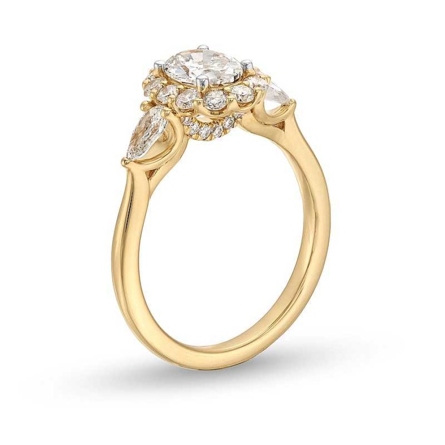 Zales 1-3/4 Ct. T.W. Oval Diamond Frame Leaf-Sides Engagement Ring In 14K Gold Rings