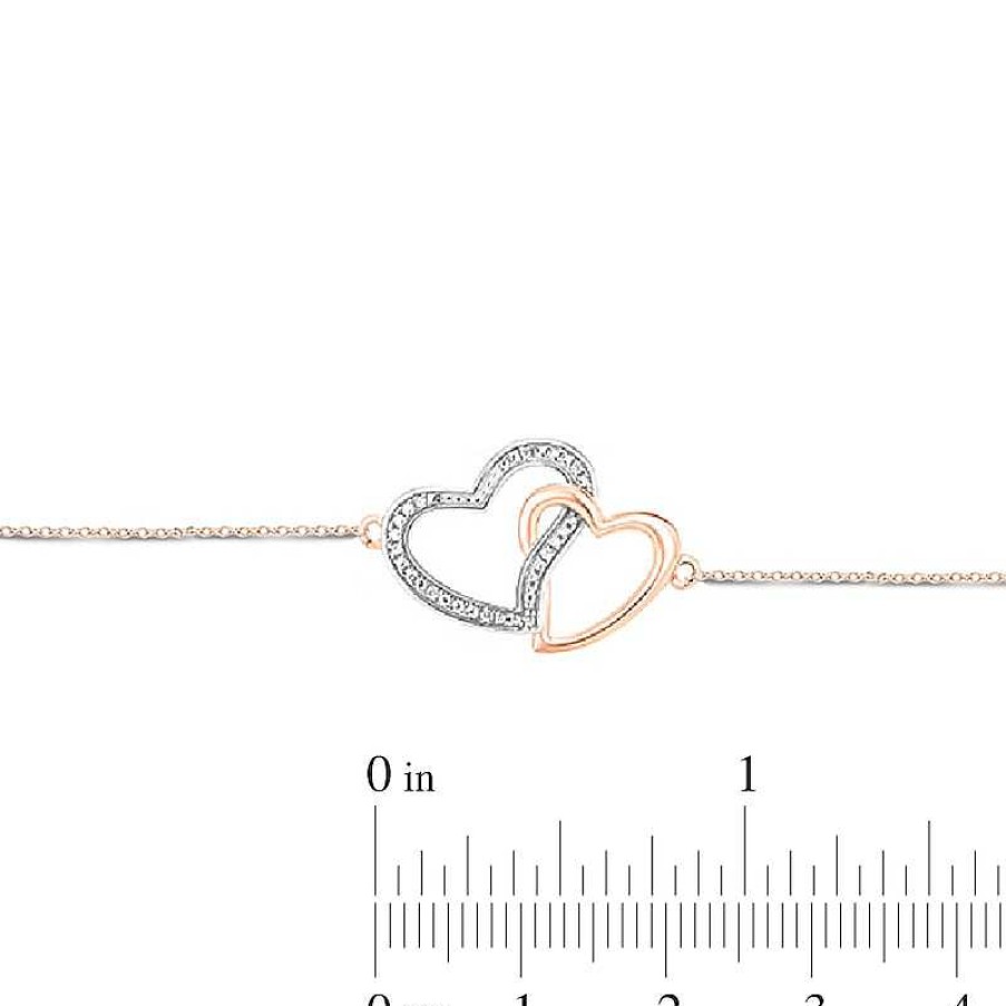 Zales Diamond Accent Interlocking Hearts Anklet In Sterling Silver With 14K Rose Gold Plate - 10" Bracelets