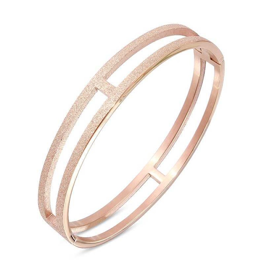 Zales Diamond-Cut Double Row Bangle In Rose Ip Stainless Steel - 8.0" Bracelets