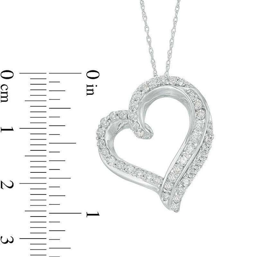 Zales 1 Ct. T.W. Diamond Double Edge Heart Pendant In 10K White Gold Necklaces