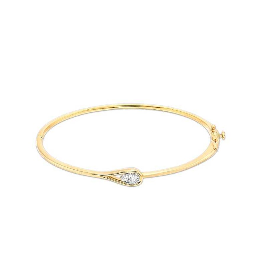 Zales 1/4 Ct. T.W. Certified Pear-Shaped Lab-Created Multi-Diamond Sideways Bangle In 14K Gold (F/Si2) - 7.25" Bracelets