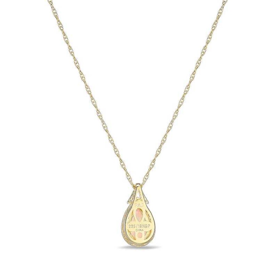 Zales Pear-Shaped Lab-Created Opal And White Sapphire Frame Pendant In Sterling Silver With 18K Gold Plate Necklaces