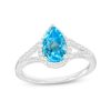 Zales Pear-Shaped Swiss Blue Topaz And White Lab-Created Sapphire Frame Split Shank Ring In Sterling Silver Rings