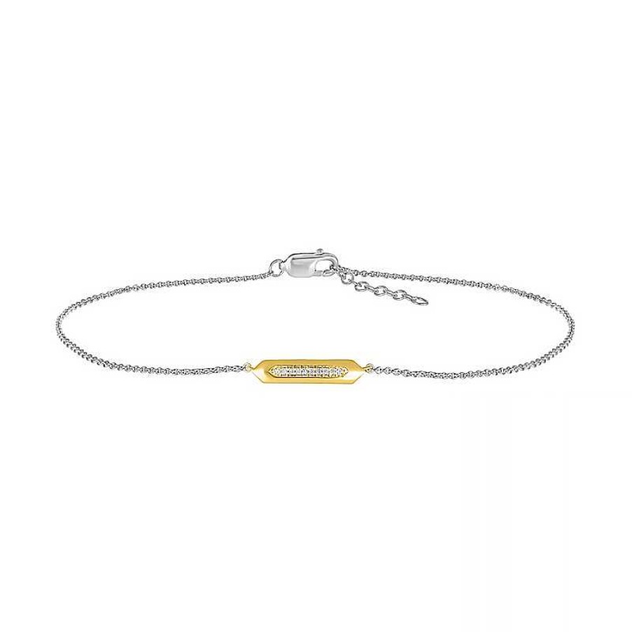 Zales 1/20 Ct. T.W. Diamond Bar Anklet In Sterling Silver And 10K Gold 10" Bracelets