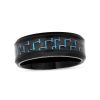 Zales Men'S 8.0Mm Engravable Wedding Band In Stainless Steel With Black And Blue Ip And Woven Carbon Fiber Inlay (1 Line) Rings