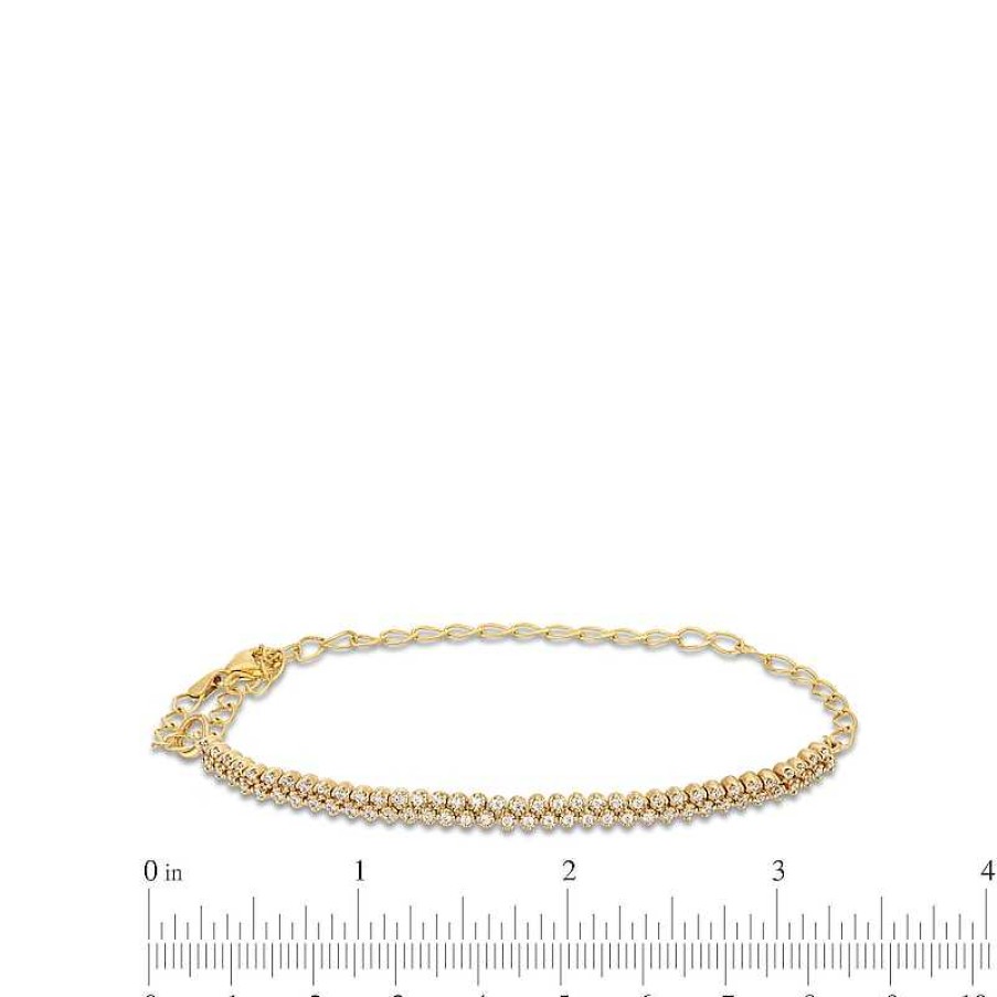 Zales 1/2 Ct. T.W. Diamond Double Row Half-And-Half Chain Bracelet In 10K Gold - 9" Bracelets