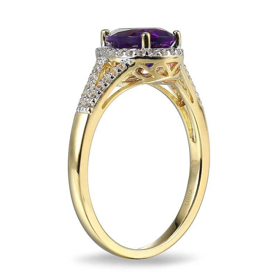 Zales Pear-Shaped Amethyst And White Lab-Created Sapphire Frame Ring In Sterling Silver With 18K Gold Plate Rings