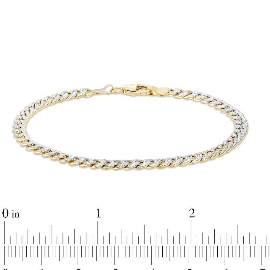 Zales Oro Diamante Diamond-Cut 4.5Mm Cuban Curb Chain Bracelet In Hollow 14K Two-Tone Gold 7.5" Bracelets