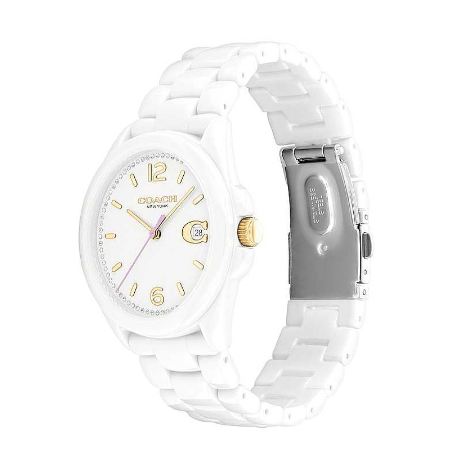 Coach Ladies' Coach Greyson Crystal Accent White Ceramic Watch (Model: 14503925) Watches