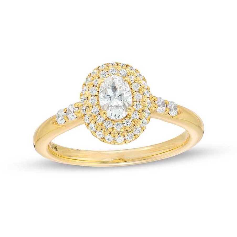 Zales Vera Wang Love Collection 5/8 Ct. T.W. Oval Diamond Double Frame Engagement Ring In 14K Gold Rings