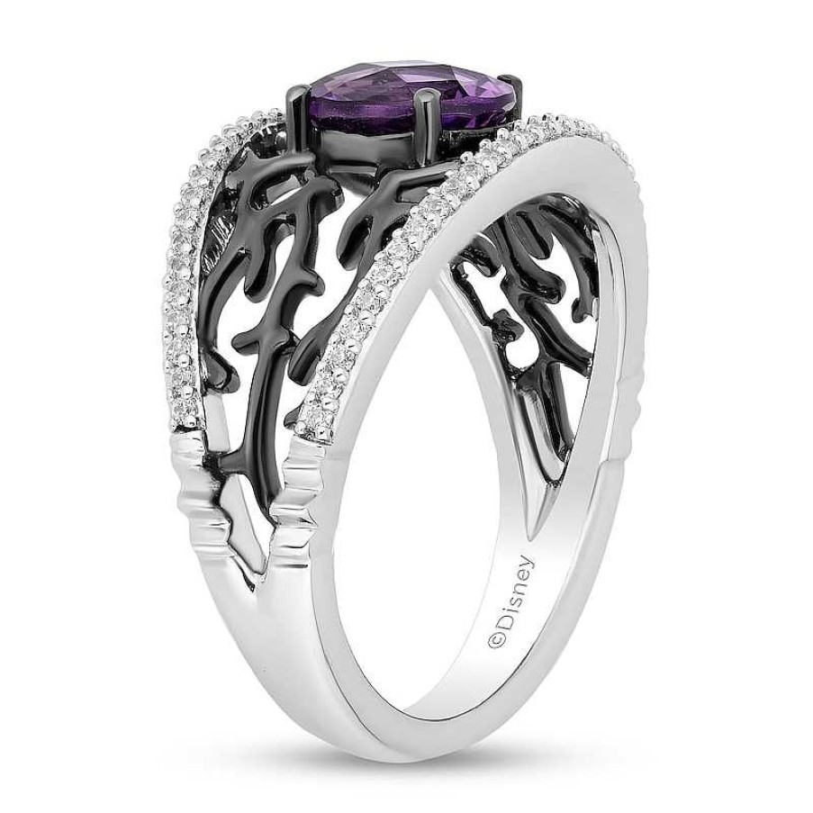 Zales Enchanted Disney Villains Ursula Oval Amethyst And 1/5 Ct. T.W. Diamond Coral Open Shank Ring In Sterling Silver Rings