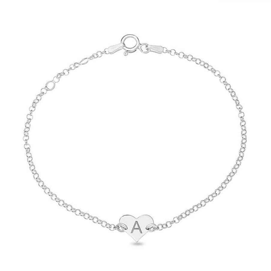 Zales Engravable Uppercase Double Initial Reversible Heart Disc Bracelet In Sterling Silver (2 Initials) - 6.5" Bracelets