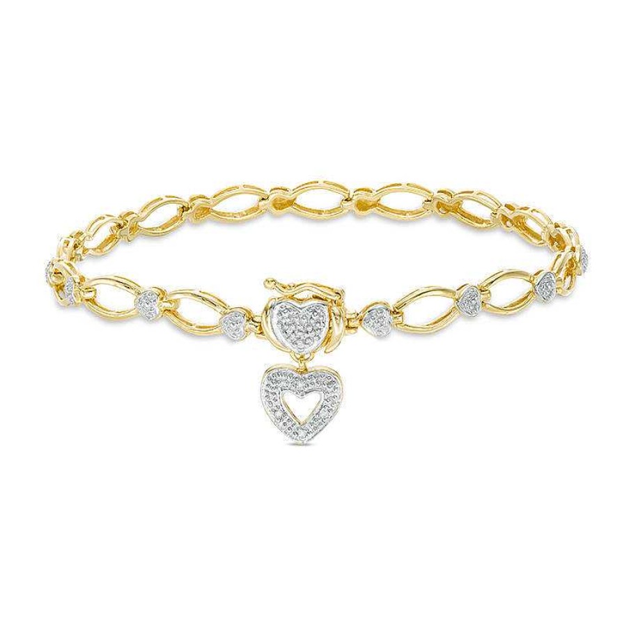 Zales Diamond Accent Oval Link With Heart Charm Bracelet In Sterling Silver With 14K Gold Plate - 7.25" Bracelets