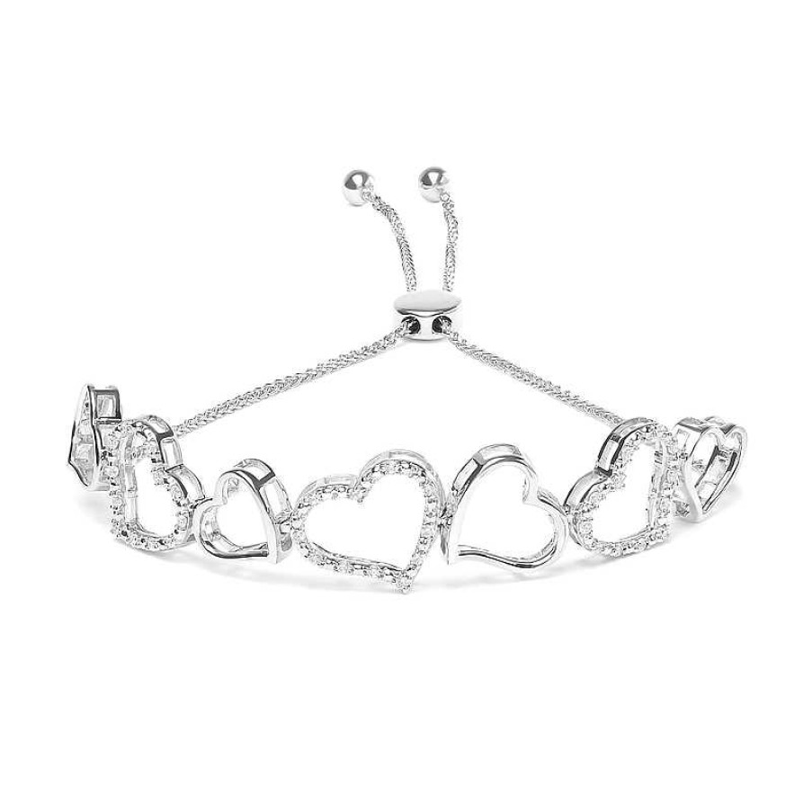 Zales 1/4 Ct. T.W. Diamond Heart Outline Scatter Bolo Bracelet In Sterling Silver - 10.5" Bracelets