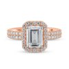 Zales Certified Emerald-Cut Lab-Created Diamond Center Stone 2 Ct. T.W. Double Row Engagement Ring In 14K Rose Gold (F/Vs2) Rings