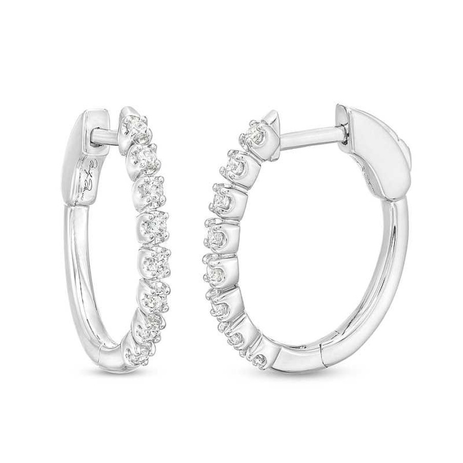 Zales Marilyn Monroe Collection 1/2 Ct. T.W. Journey Diamond Oval Huggie Hoop Earrings In 10K White Gold Earrings