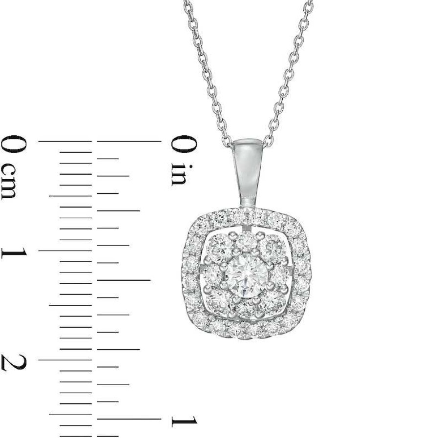 Zales 1 Ct. T.W. Certified Lab-Created Diamond Cushion Frame Pendant In 14K White Gold (F/Si2) Necklaces