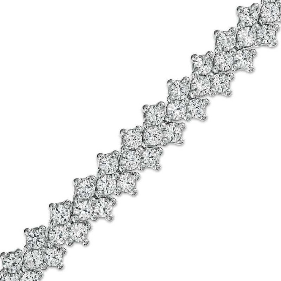 Zales White Lab-Created Sapphire Triple Row Zig-Zag Cluster Tennis Bracelet In Sterling Silver - 7.25" Bracelets