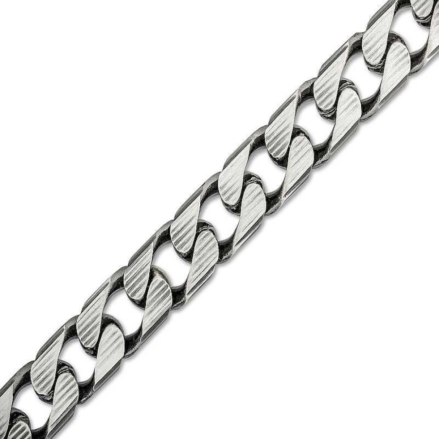 Zales Men'S 10.9Mm Diamond-Cut Curb Chain Bracelet In Solid Sterling Silver With Gunmetal Grey Ruthenium - 9" Bracelets