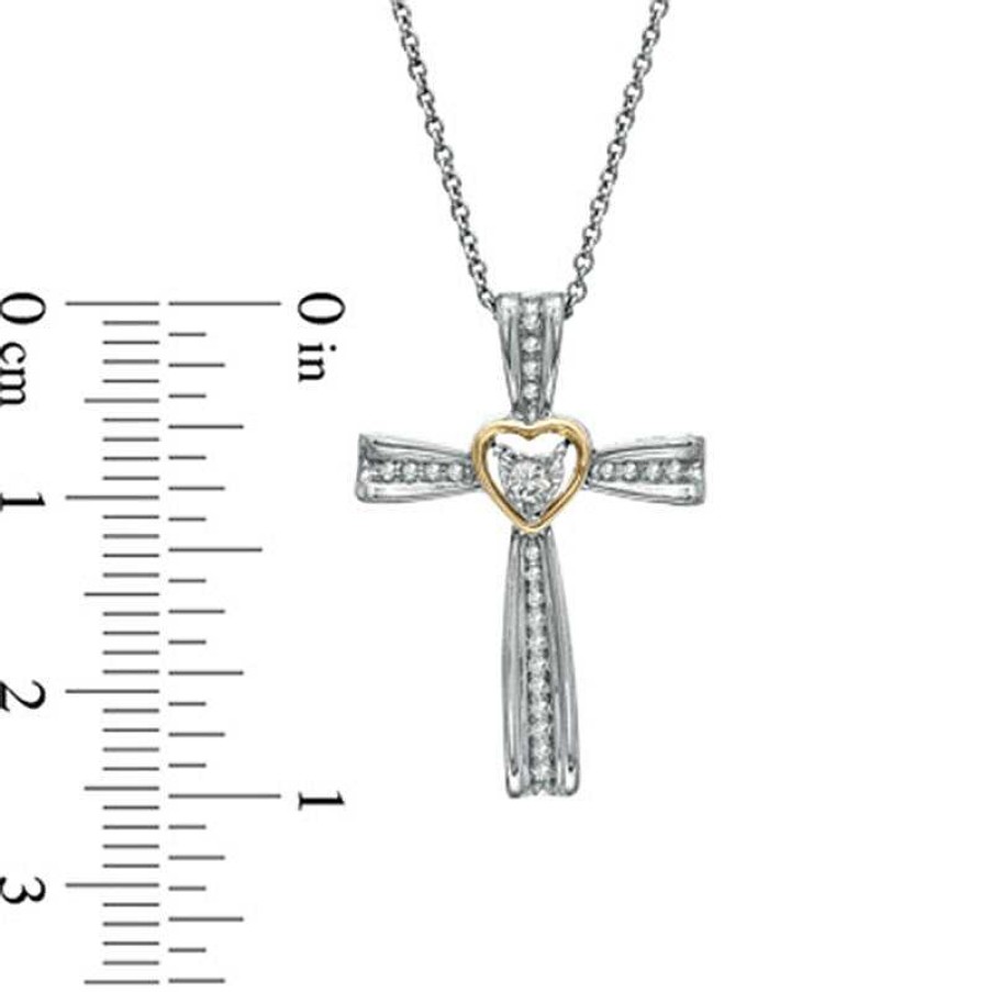 Zales 1/10 Ct. T.W. Diamond Heart In Cross Pendant In Sterling Silver And 10K Rose Gold Necklaces