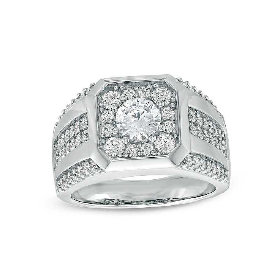 Zales Men'S 1-3/4 Ct. T.W. Certified Lab-Created Diamond Octagonal Frame Multi-Row Ring In 14K White Gold (F/Si2) Rings