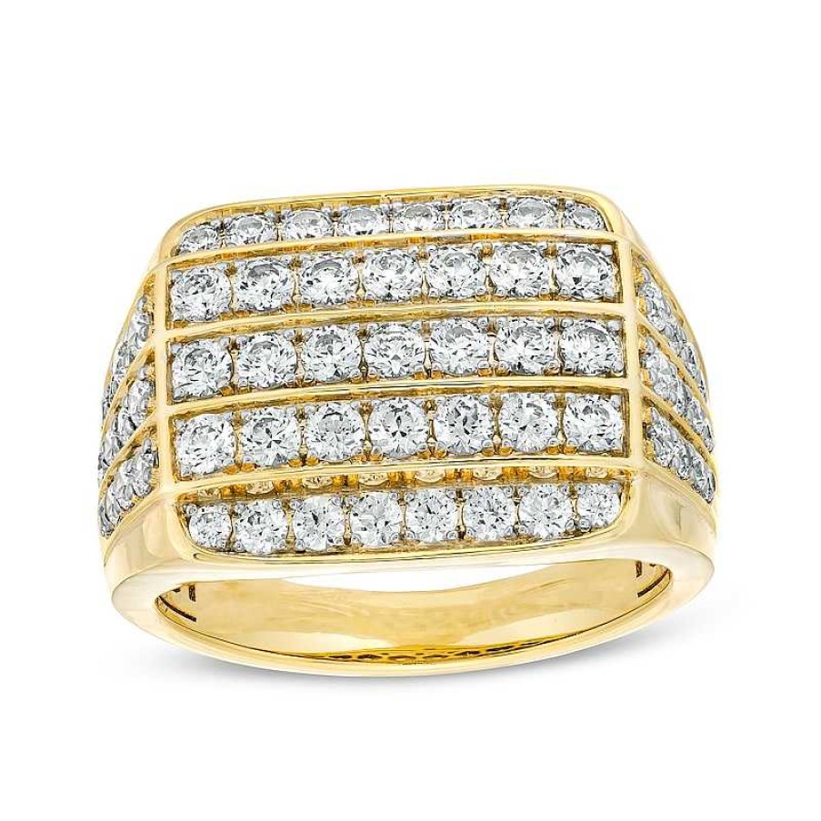 Zales Men'S 2 Ct. T.W. Certified Lab-Created Diamond Multi-Row Rectangle-Top Rounded Edge Ring In 14K Gold Rings