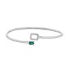 Zales Sideways Emerald-Cut Lab-Created Emerald And White Lab-Created Sapphire Frame Flexible Bangle In Sterling Silver Bracelets