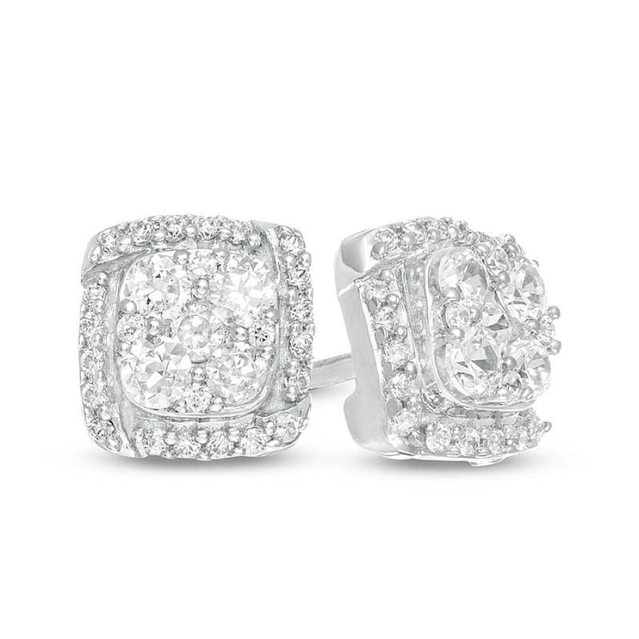 Zales 5/8 Ct. T.W. Composite Diamond Cushion Frame Stud Earrings In 10K White Gold Earrings