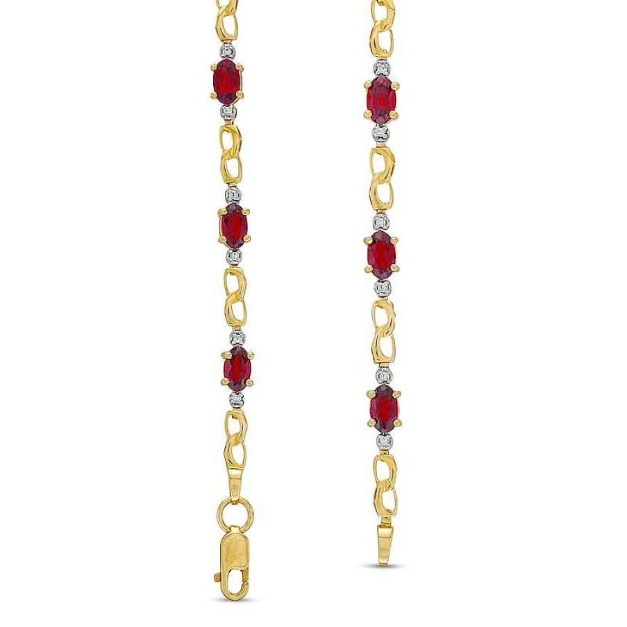 Zales Oval Lab-Created Ruby, Diamond Accent And Rice Bead Alternating Bracelet In 10K Gold - 7.25" Bracelets