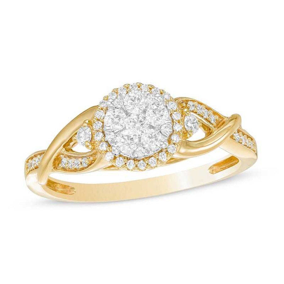 Zales 1/3 Ct. T.W. Composite Diamond Frame Twist Shank Ring In 10K Gold Rings