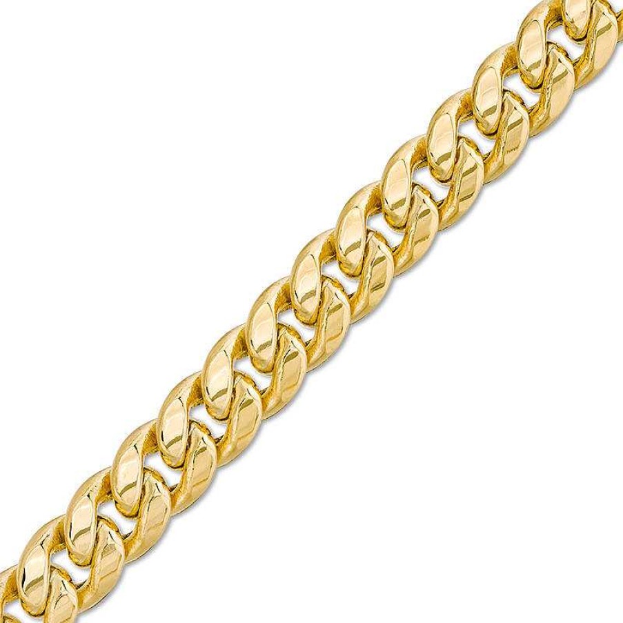 Zales Made In Italy Men'S 11.3Mm Cuban Curb Chain Bracelet In Hollow 10K Gold - 9" Bracelets