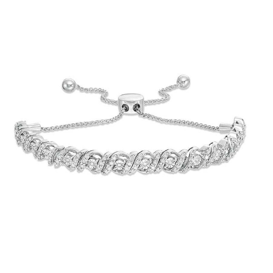 Zales 1 Ct. T.W. Diamond Cascading Bolo Bracelet In 10K White Gold - 9.5" Bracelets