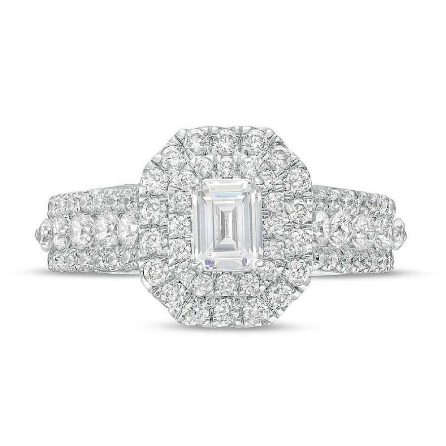 Zales 1-1/2 Ct. T.W. Certified Emerald-Cut Lab-Created Diamond Double Frame Engagement Ring In 14K White Gold (F/Vs2) Rings