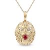 Zales Men'S 4.0Mm Ruby And Diamond Accent Lion Head Pendant In 10K Gold - 22" Necklaces