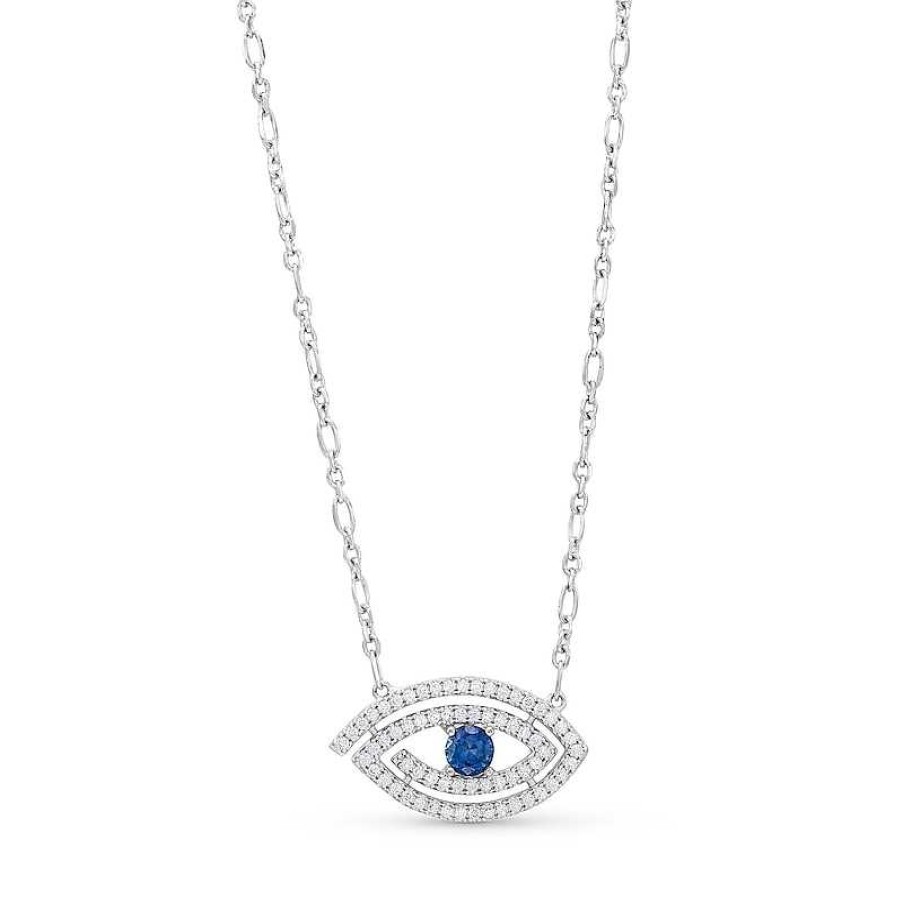 Zales 4.0Mm Blue And White Lab-Created Sapphire Swirl Evil Eye Necklace In Sterling Silver Necklaces